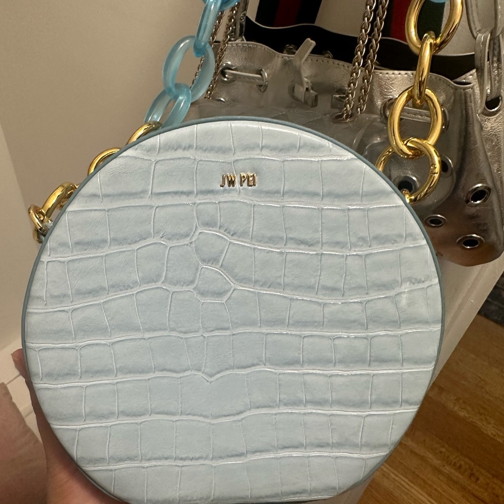 JW PEI Blue Croc-Embossed Crossbody Bag
